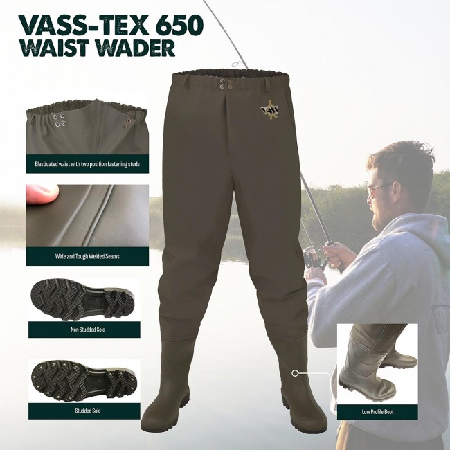 Waist waders with boots top