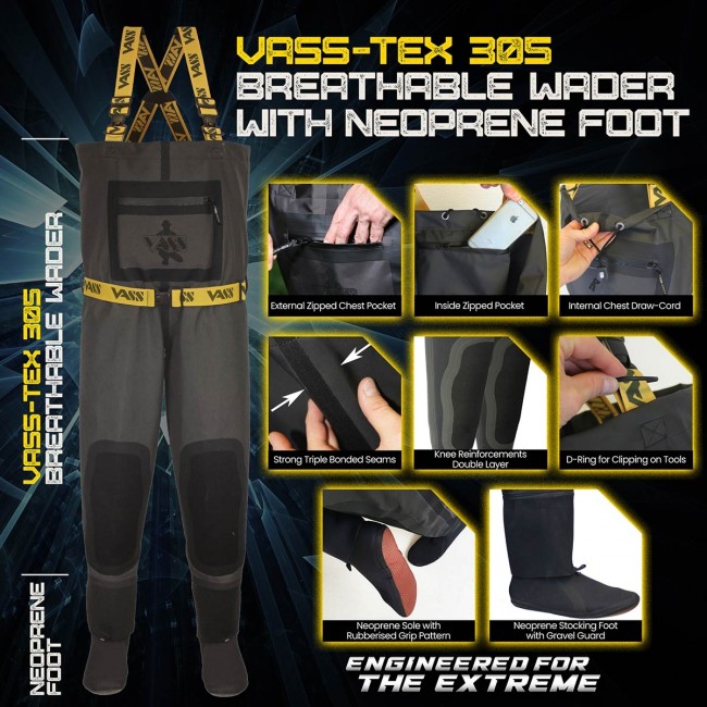 Vass Tex 305 Tough Breathable Chest Wader with Neoprene Stocking Foot