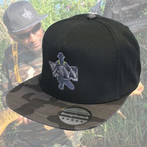 Vass SnapBack Fishing Cap – Black with Black & Grey Camouflage Peak